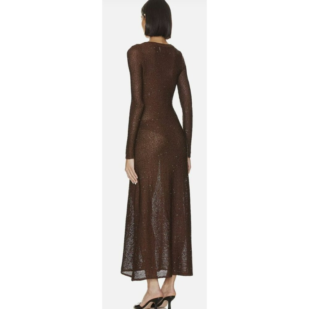 Misa Los Angeles Rafael Brown Sequin Button-Down Maxi Dress Cardigan Medium NWT - Picture 2 of 7